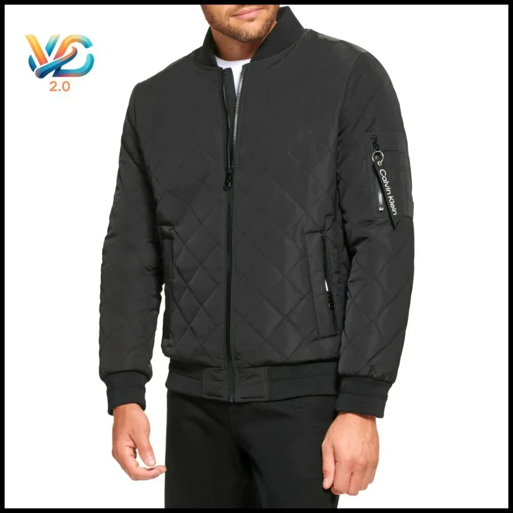 Men's Quilted Flight Jacket with Zipper Details, Lightweight Polyester‎